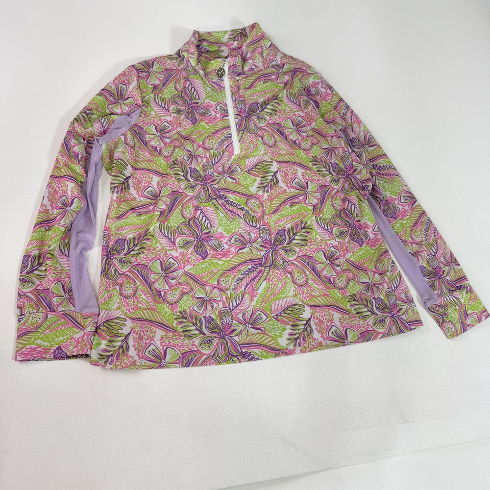 Sofie Parker Golf Pullover Womens XXL Pink Green Floral Quarter Zip Long Sleeve